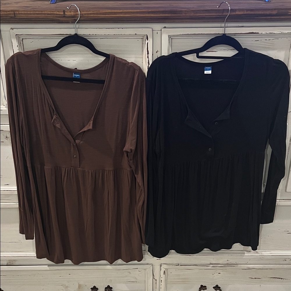 Women's Old Navy MATERNITY Long Sleeve Tops - Brown and Black sz L